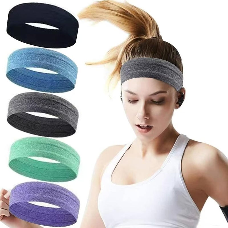 ONEYE Sport Headbands for Women Men Solid Workout Headbands Silicone Non Slip Headband Fitness Headband Elastic Sweatbands Sport Hair Bands for Outdoor Indoor Athletics with 5PCS - Image 1